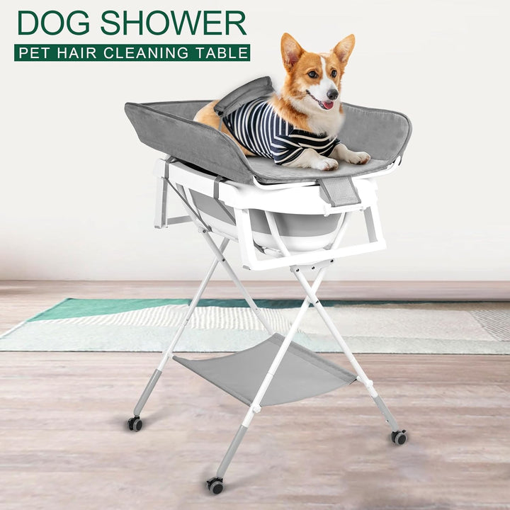 cadciehe 2 in 1 Hundebadewanne Hundewaschstation, faltbare Haustierbadewanne zum Baden und Pflegen,