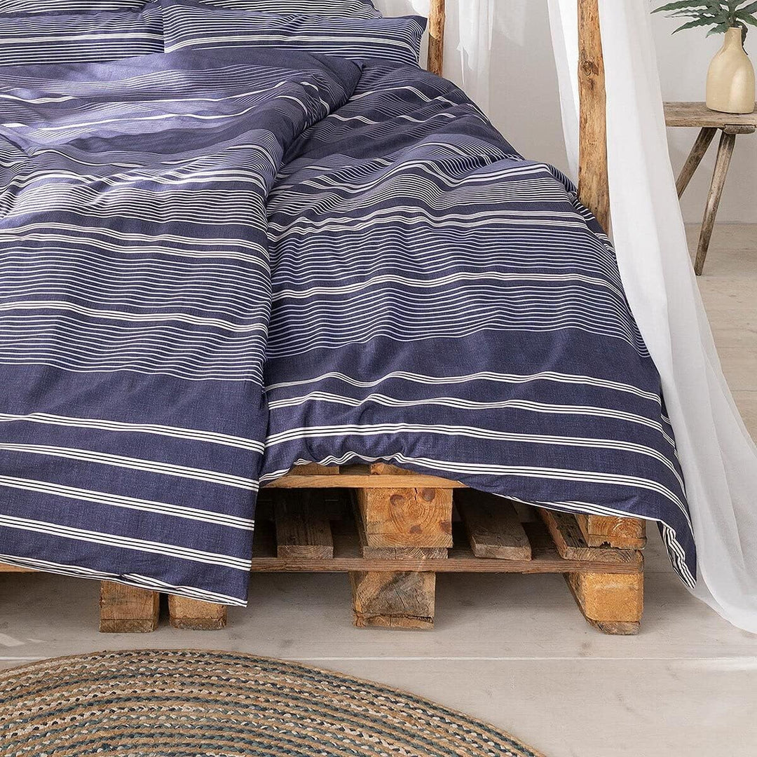 ESTELLA Mako-Satin Bettwäsche Alberto Navy 135x200 cm + 80x80 cm + 40x80 cm, 135x200 cm + 80x80 cm +