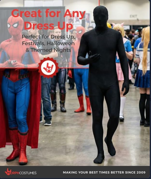 Morphsuits Ganzkörperanzug Herren Schwarz, Body Suit, Grösse XL, XL