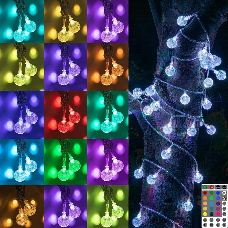 60 LED Lichterkette Aussen Strom, Erweiterbar Bunt Globe Lichterkette Innen, 10M 16 Farben Kristall