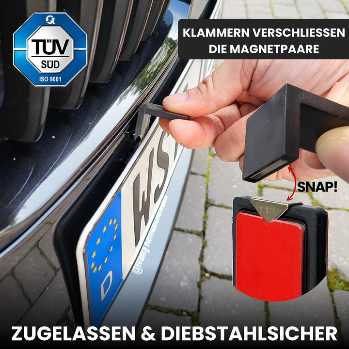 IVALITY Magnetischer Kennzeichen-Halter - Rahmenlose Nummernschild-Halterung für 1X Alu-Kennzeichen