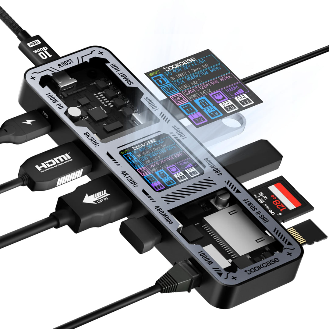 DOCKCASE 10-in-1 USB-C Dockingstation, 2 Monitore 4K, 100W PD Mattschwarz, Mattschwarz