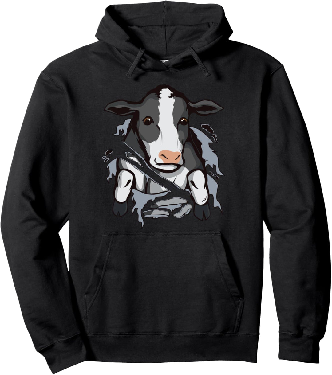 Kuh schaut durch zerrissene Kleidung Landwirt Rind Kühe Pullover Hoodie