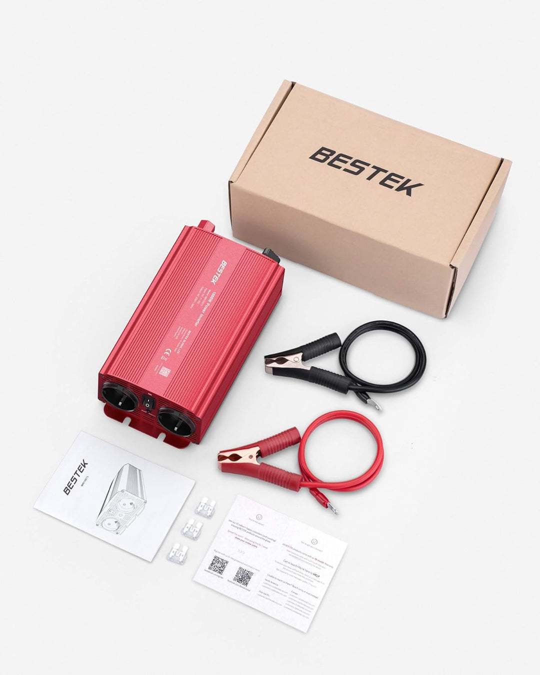 BESTEK KFZ Spannungswandler 1000W DC 12v auf AC 230v Wechselrichter Stromwandler mit 2 DE-Steckdose,