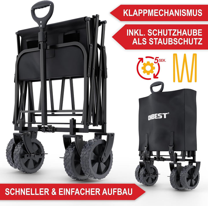 ONBEST Bollerwagen faltbar - Plus Regenschutz - Faltbollerwagen - Bollerwagen Für viele Anwendungen