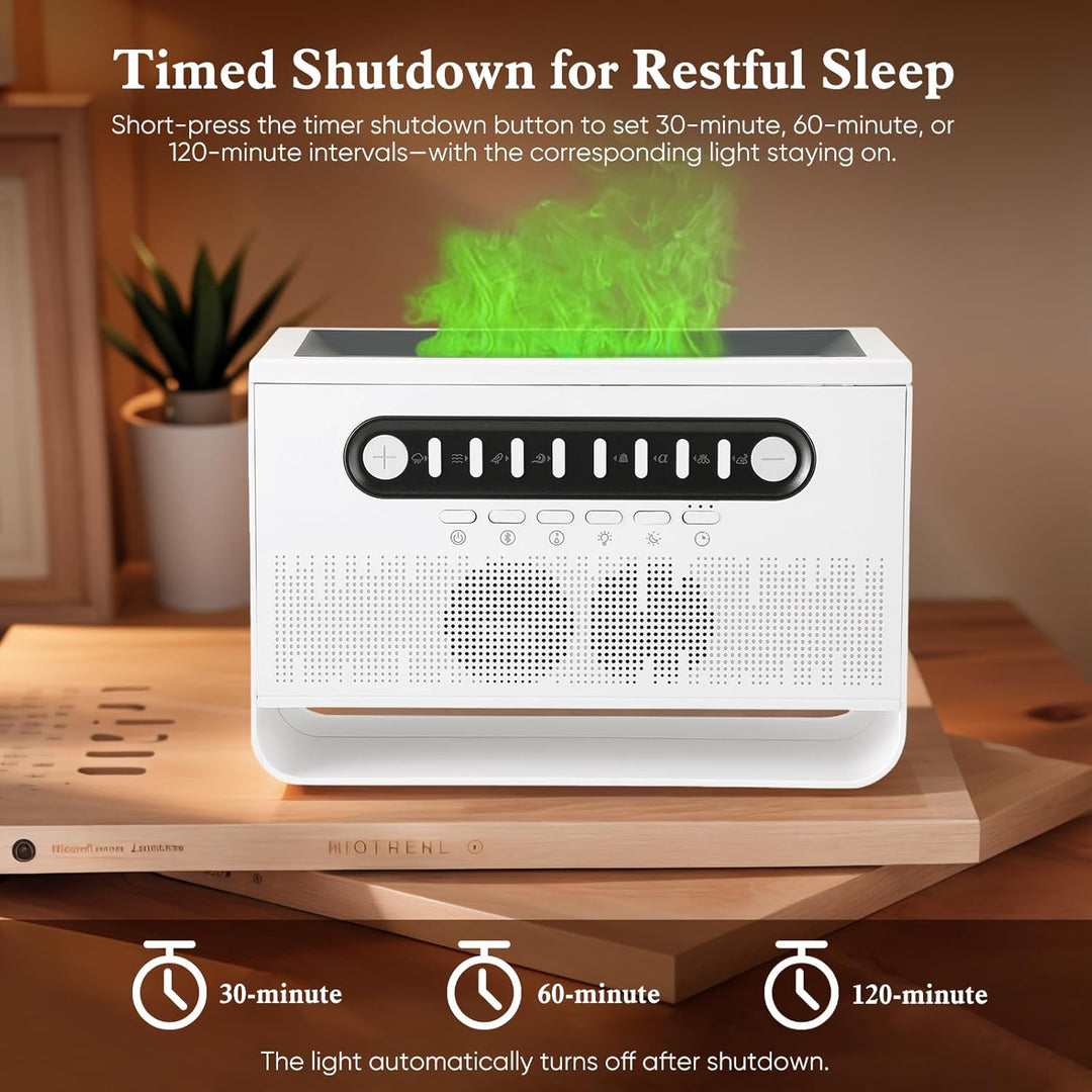 White Noise Machine, Luftbefeuchter Schlafzimmer,Flammen Aroma Diffuser mit weissem Rauschen und Far