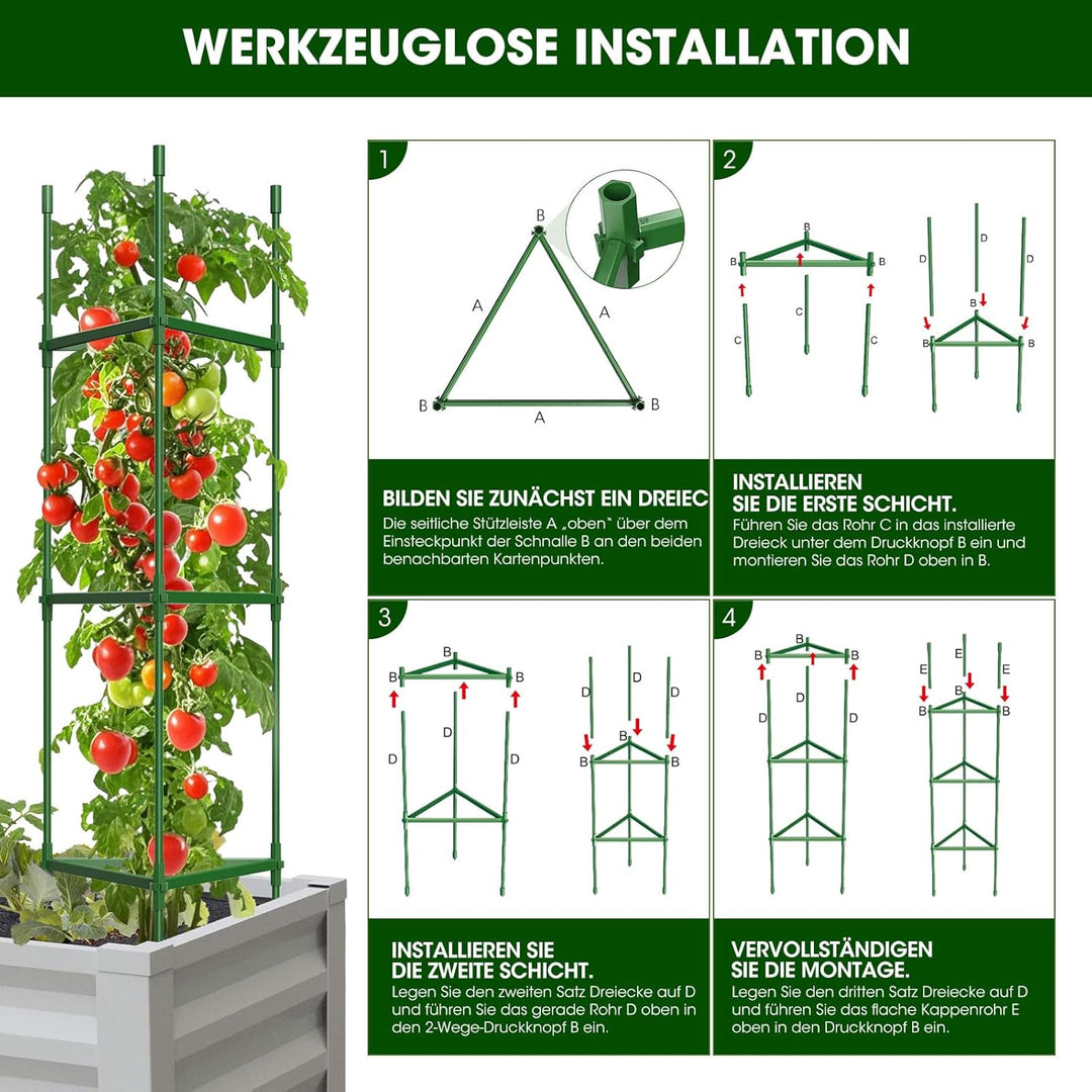 Tomaten Rankhilfe 6 Stück,bis zu 130 cm hohe Tomatenturm-Spaliere – Verbesserte Sechskantverbinder,