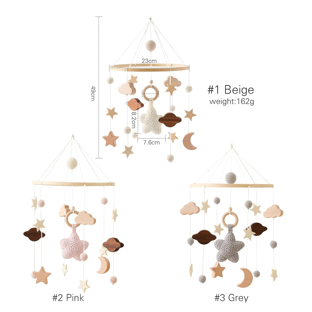 Mobile Baby Windspiele mit Wolken Mond Sterne Handgefertigt Holz Gehäkelt Mobile Baby Neugeborene Ju
