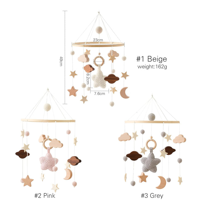 Mobile Baby Windspiele mit Wolken Mond Sterne Handgefertigt Holz Gehäkelt Mobile Baby Neugeborene Ju