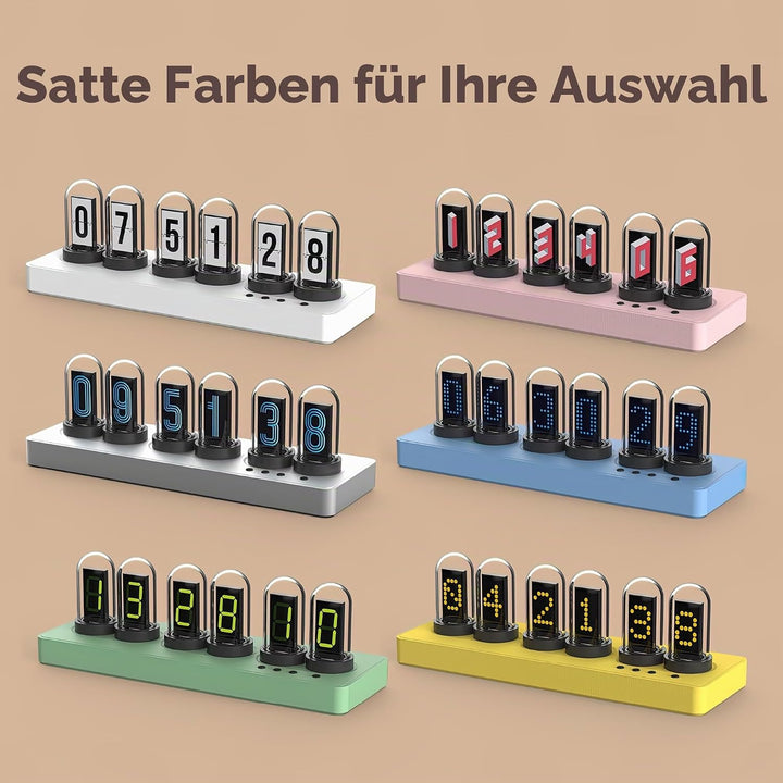 Vastarry Nixie Röhrenuhr, Leuchtröhre, IPS-Farbbildschirm, Digitaluhr mit 6 Sets von Weckern, 7 Modi