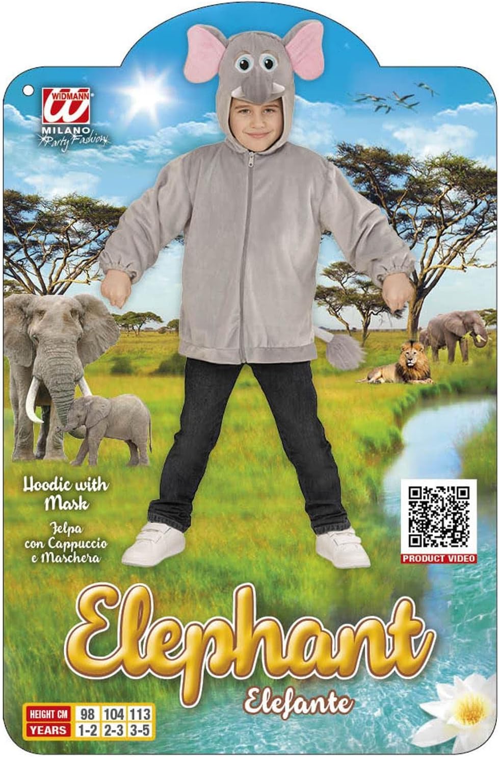 "ELEPHANT IN SOFT PLUSH" (hoodie with mask) - (98 cm / 1-2 Years), 98
