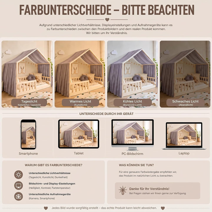 Hook Hausbett Himmel Deko Set, Betthimmel Hausbett aus Musselin - 1 Betthimmel &amp; 1 Wimpelkette, für