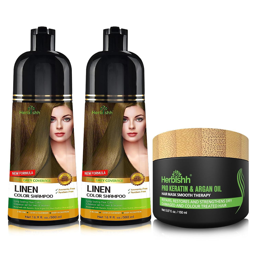 Herbishh Ultimate Hair Color Shampoo Kit (2 Stück Hair Color Shampoo + Argan Hair Mask) für graues H