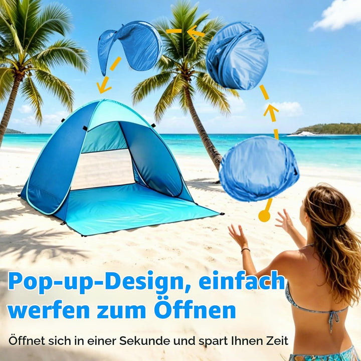 Pop Up Strandmuschel, UPF 50+, Windschutz Strand, Strandzelt für 1-3 Personen, inkl. Tragetasche und