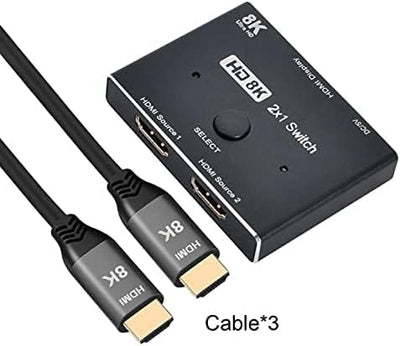 NFHK 8K@60hz HDMI-Compatible 2.1 Switch & 3 Cables 2-IN-1-OUT Hub Support HDCP SST Extended 4K@60hz,