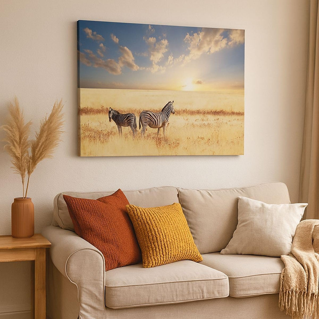 Bilder auf Leinwand 100x70cm Leinwandbild Zebra tier gestreift savanne Gross Wanddeko Bild Schlafzim