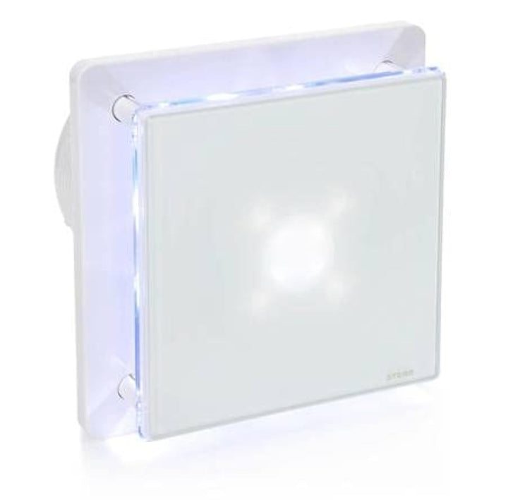 STERR Weisser Badlüfter 125 mm mit LED + TIMER - Badezimmerventilator - Glasfront - Modernes Aussehe