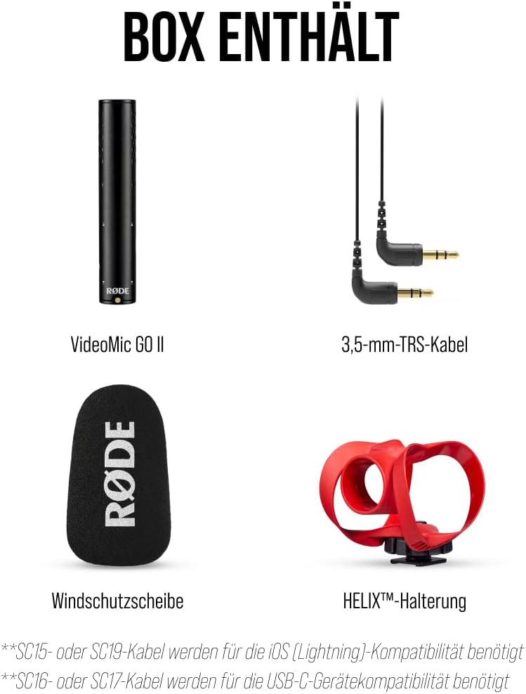 RØDE VideoMic GO II Ultra-kompaktes On-Camera Richtrohrmikrofon mit 3,5-mm- und USB-Ausgängen für Fi