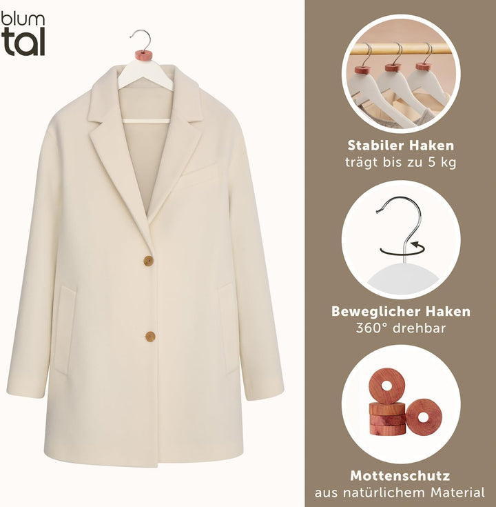 Blumtal Kleiderbügel Holz 40er Set - Holzbügel mit 360° drehbarem Metallhaken - Kleiderbügel Weiss +