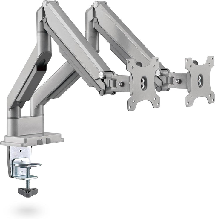 Ergolutions® Dual Gasdruck Monitorarm Silber - Höhenverstellbar, für 2 Monitore bis 32", VESA 75x75/