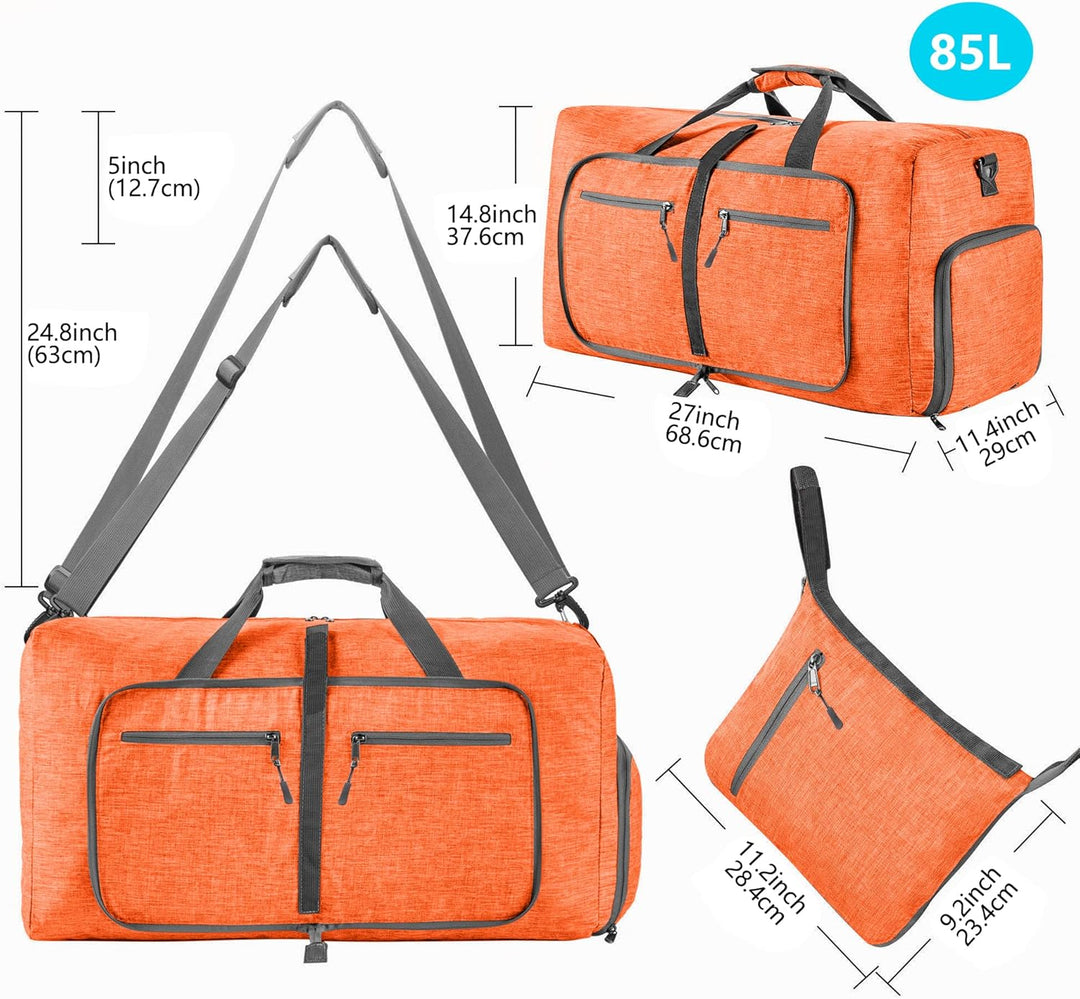 Vomgomfom 85L Reisetasche mit Schuhfach, Grosse Falttasche für Camping, Reisen, Fitness, Orange J Or