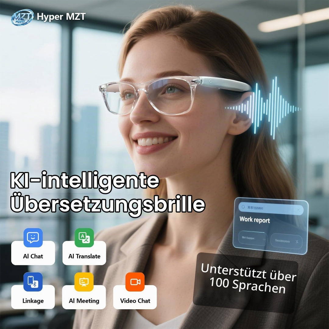 LONGLU Smart Glasses – Echtzeit-AI-Übersetzung per App, Bluetooth 5.4 für Anrufe/Musik, Leichtgewich