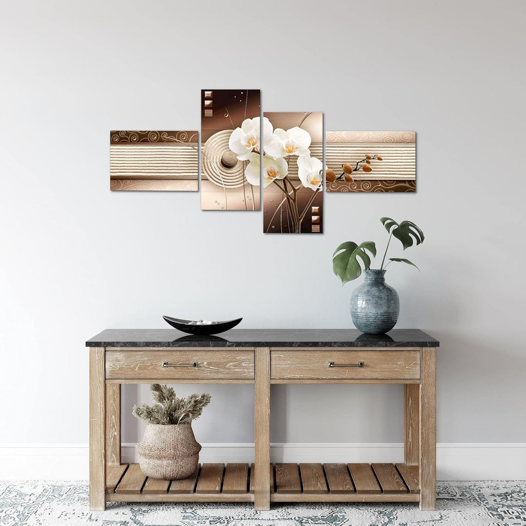 Runa Art Bild Modern Blumen Orchidee - Made in Germany - Wandbilder Sand Beige Braun 4 Teilig 205242