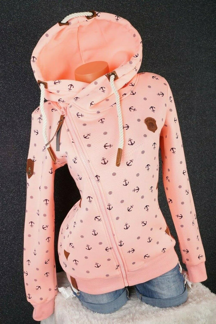 VIN TE Damen Sweat Jacke XXL Kapuze Hoodie Übergangsjacke Fleece gefüttert schräger Reissverschluss