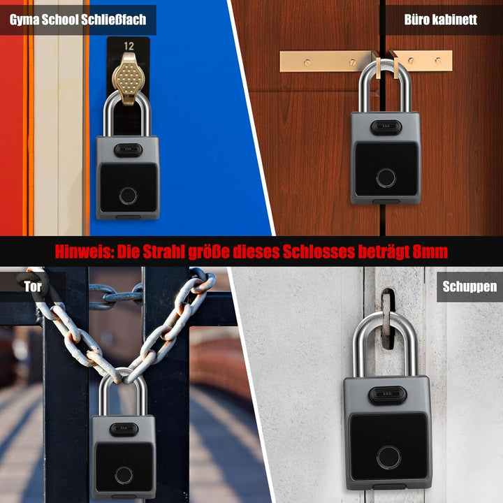 Diyife Fingerabdruck Schloss Zahlenschloss, [3 in 1] Grosses Smart Vorhängeschloss mit APP/Fingerabd