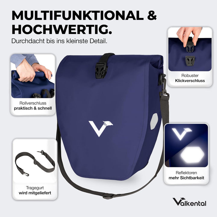 Valkental - Grosse &amp; wasserdichte Gepäckträgertasche - 20L Füllvolumen - Fahrradtasche für Gepäckträ