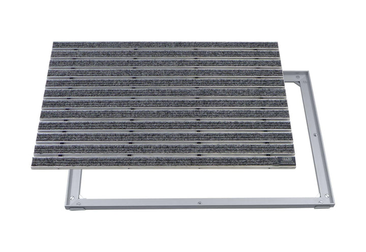 EMCO Eingangsmatte DIPLOMAT Rips hellgrau 12mm + ALU Rahmen Fussmatte Schmutzfangmatte Fussabtreter