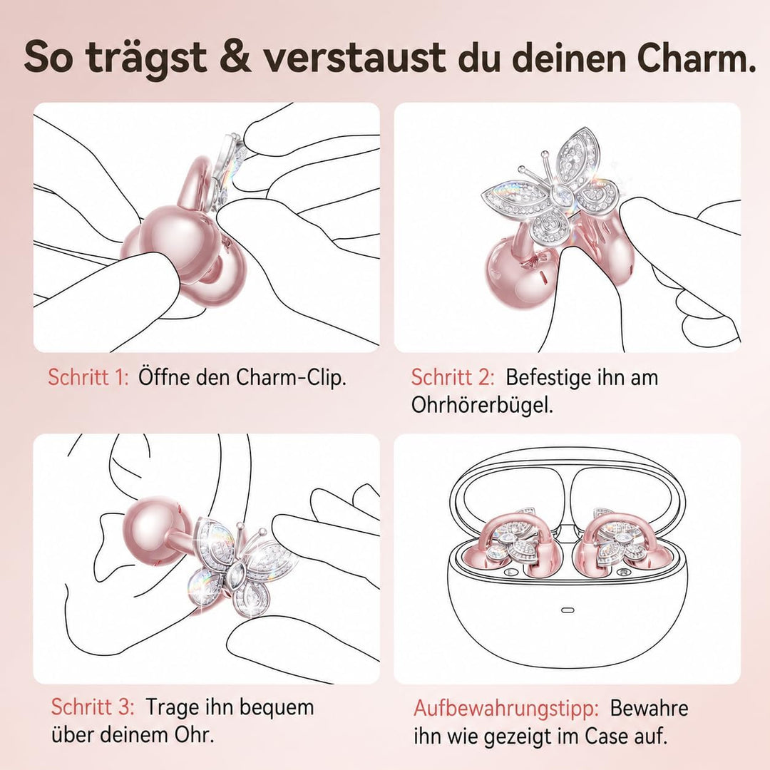 Kinglucky Schmuck-inspirierte Clip On Kopfhörer mit Schmetterlings-Ohrringen, bequemer Sitz & 50Stun
