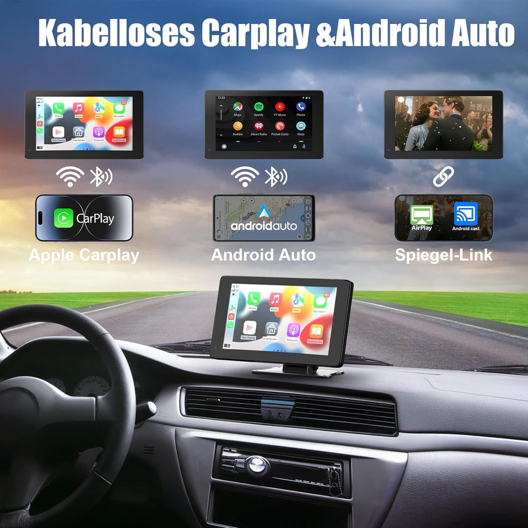 Wireless Carplay Display Android Auto Display mit Stehende Halterung 7 Zoll Touchscreen Auto Display