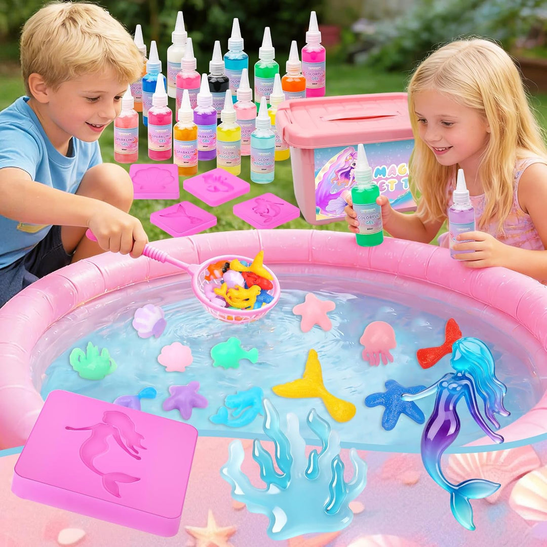 Meerjungfrau Magic Water Elf, DIY 3D Magisches Wasser Gel Spielzeug, 20 Magischem Gel und 16 Formen,
