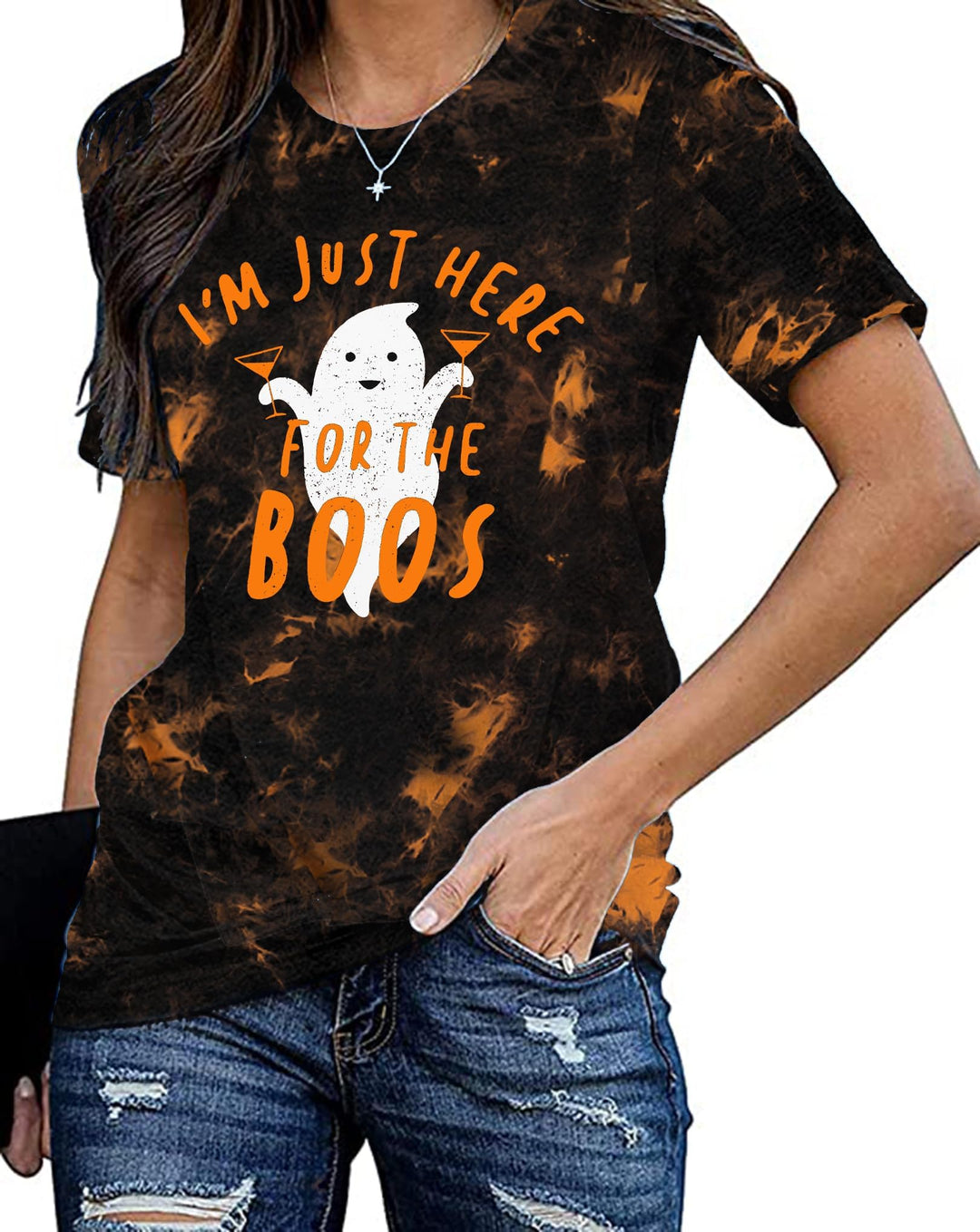 Halloween Shirt Damen Ghost Graphic Tshirt Frauen Karneval Lässiges Kurzarm Tees S Braun1, S Braun1