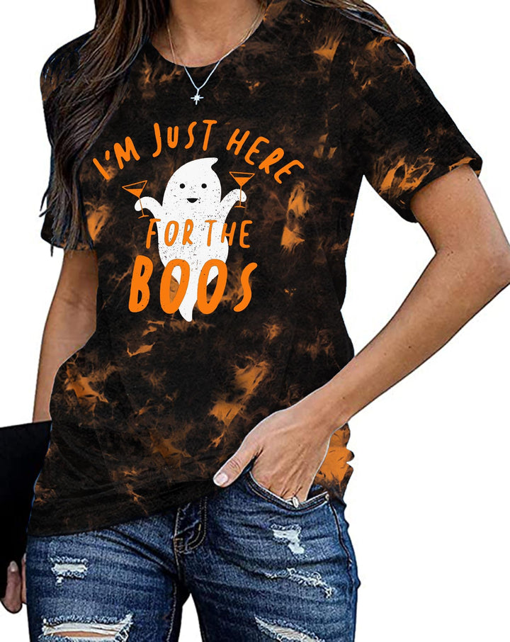 Halloween Shirt Damen Ghost Graphic Tshirt Frauen Karneval Lässiges Kurzarm Tees S Braun1, S Braun1