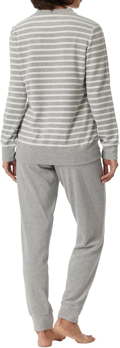 Schiesser Damen Schlafanzug lang Frottee warm kuschelig wohlfühlen - Nightwear 50 Grau-mel._180116,