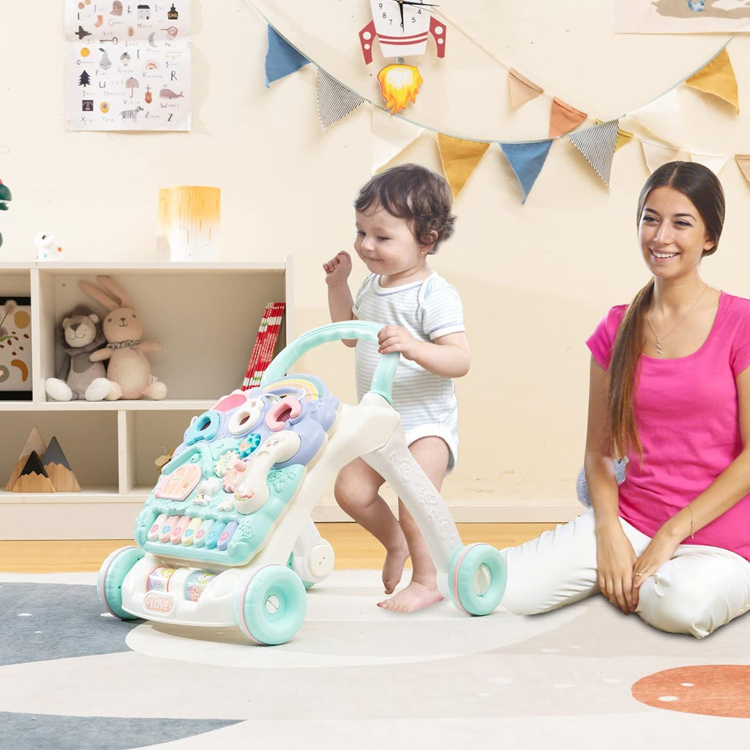 COSTWAY Lauflernhilfe mit abnehmbarem Spielbrett und verstellbarer Geschwindigkeit, Baby Walker mit