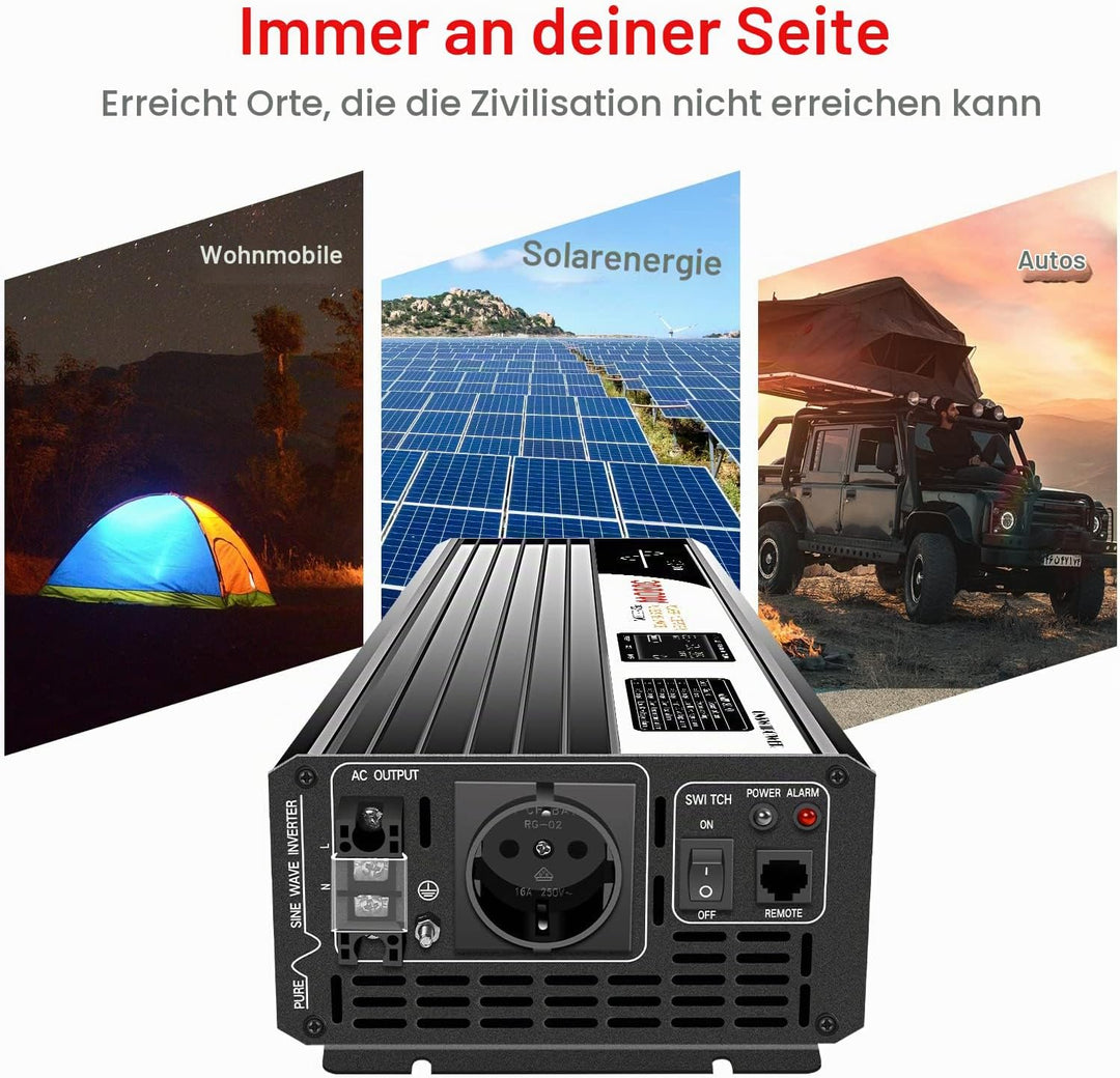 Xijia 3000W Wechselrichter 12V 230V Reiner Sinus Spannungswandler (6000W Spitzenleistung), LCD-Displ