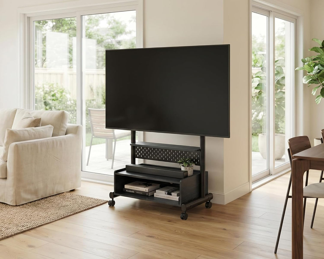 FITUEYES TV Ständer Rollbar Fernsehständer mit Rollen Bodenständer TV Rollwagen für 40-85 Zoll Ferns