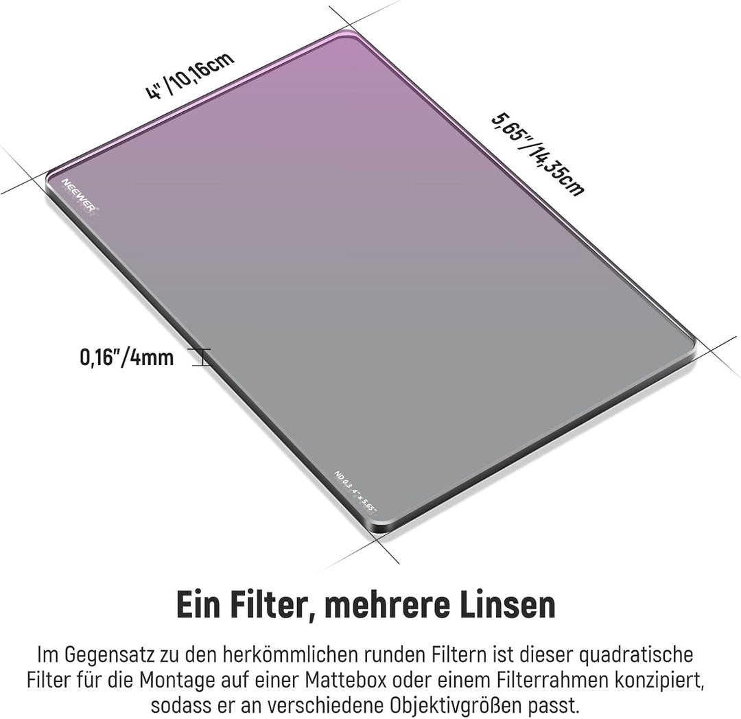 NEEWER ND0,3 (1 Stop) quadratischer ND Filter, 4 x 5,65Zoll, doppelseitiger 30 Multi Nano beschichte
