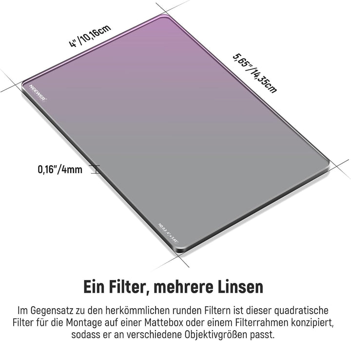 NEEWER ND0,3 (1 Stop) quadratischer ND Filter, 4 x 5,65Zoll, doppelseitiger 30 Multi Nano beschichte