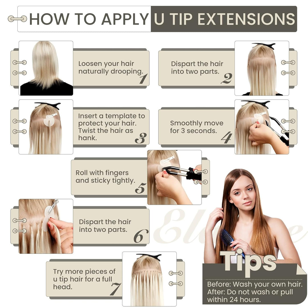 Elailite U-Tip Echthaar Bonding Extensions Keratin Haarverlängerung Haar Glatt 100 Strähnen 50g 24"/