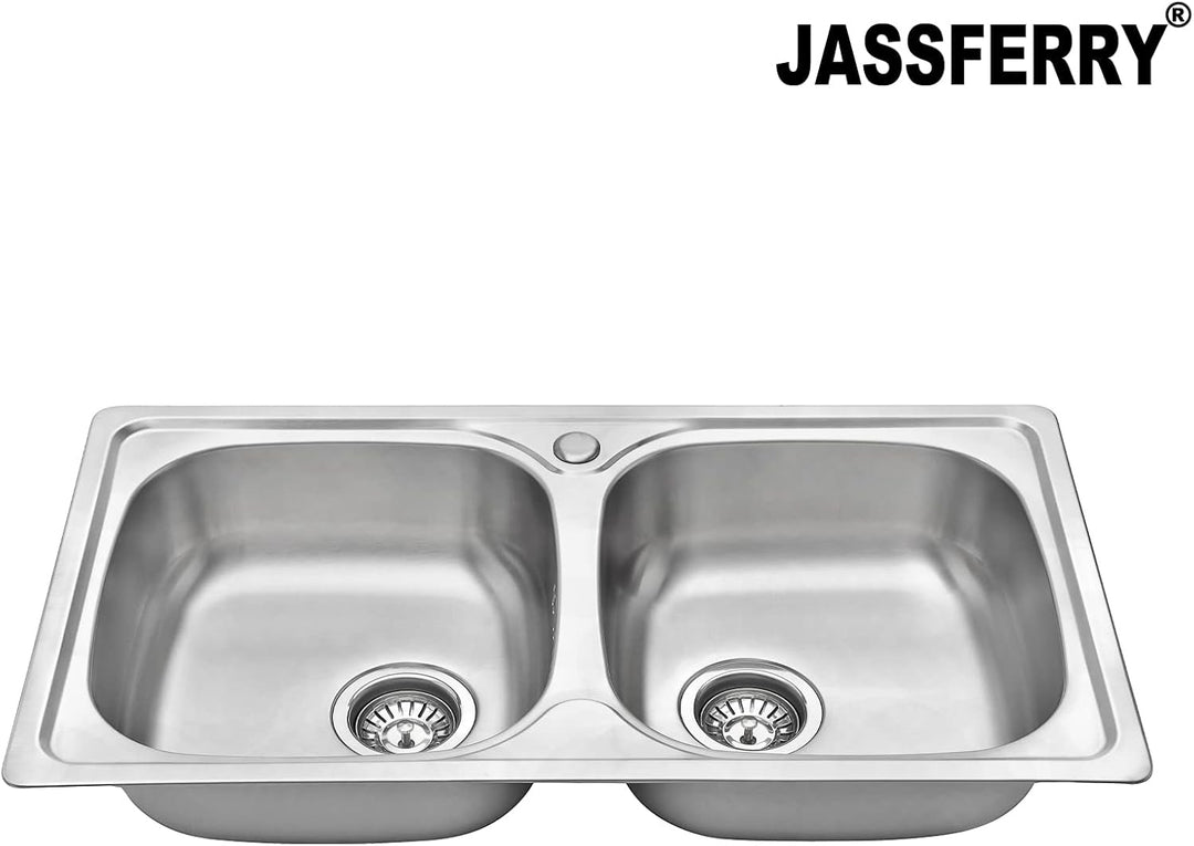 JASSFERRY Küchenspüle 2 Becken, Einbauwaschbecken aus Edelstahl, mit Abfluss Rohrsatz, 80 x 44 cm, 8