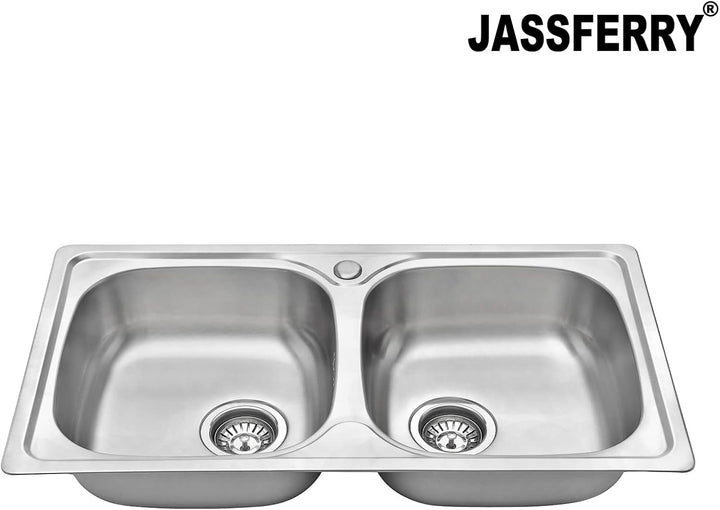 JASSFERRY Küchenspüle 2 Becken, Einbauwaschbecken aus Edelstahl, mit Abfluss Rohrsatz, 80 x 44 cm, 8
