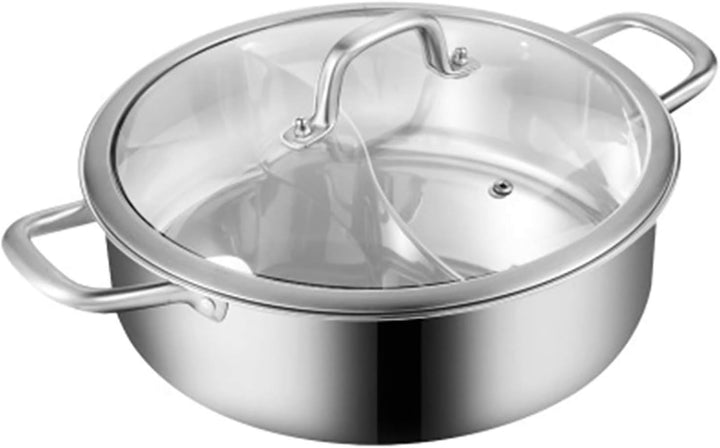 Hot Pot Herd 28/32 cm Fondue Topf mit Trennwand und Deckel, Shabu Shabu aus Edelstahl in Lebensmitte