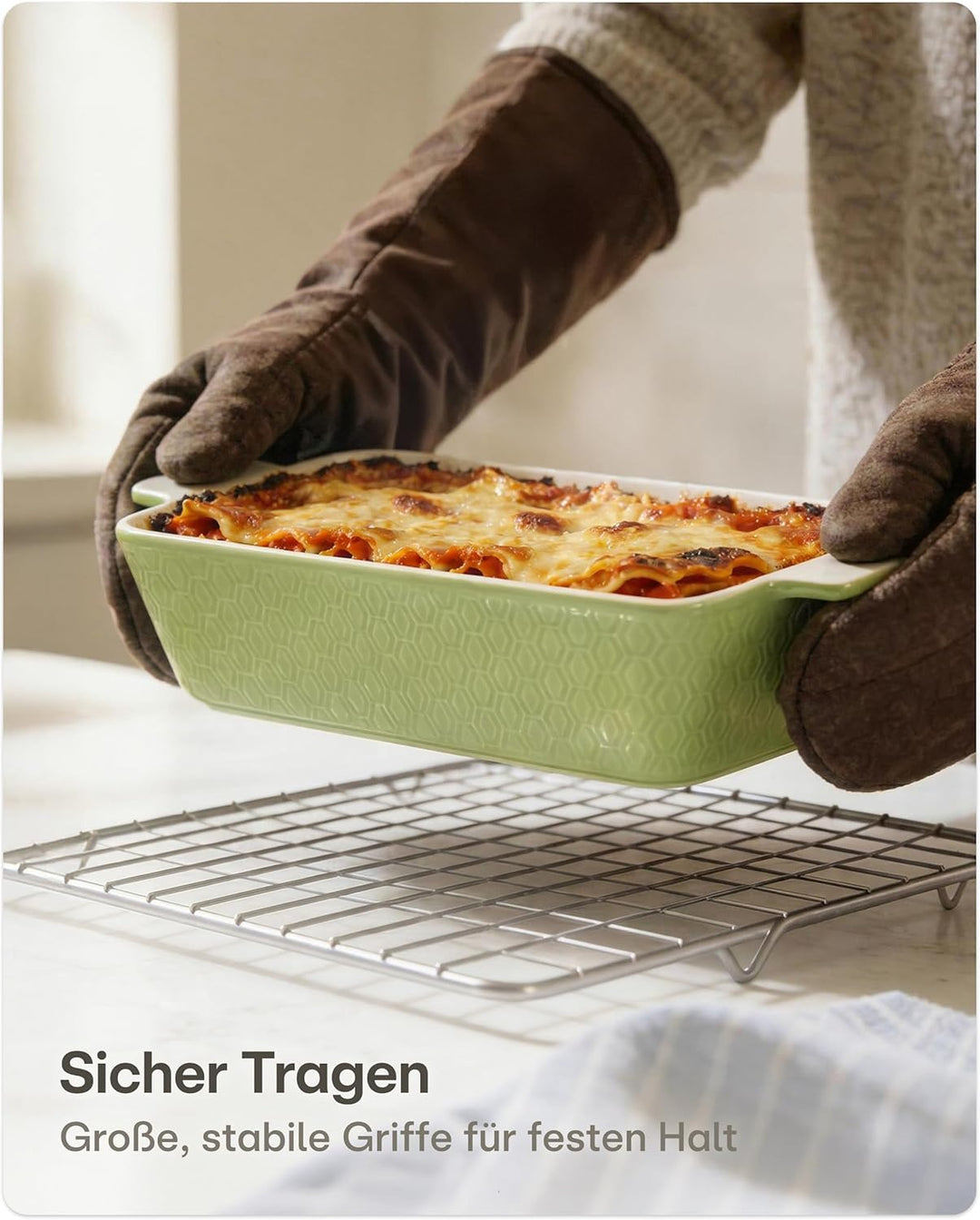 Praknu Auflaufform Gross - Lasagne Auflaufform aus Keramik - Extra Hoher Rand - Ofenform Für Tiramis