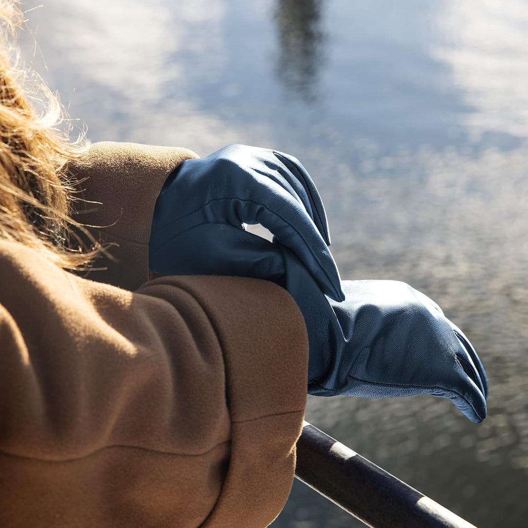 Navaris Touchscreen Nappa Lederhandschuhe für Damen - Leder Handschuhe aus Lammleder mit Kaschmir Mi