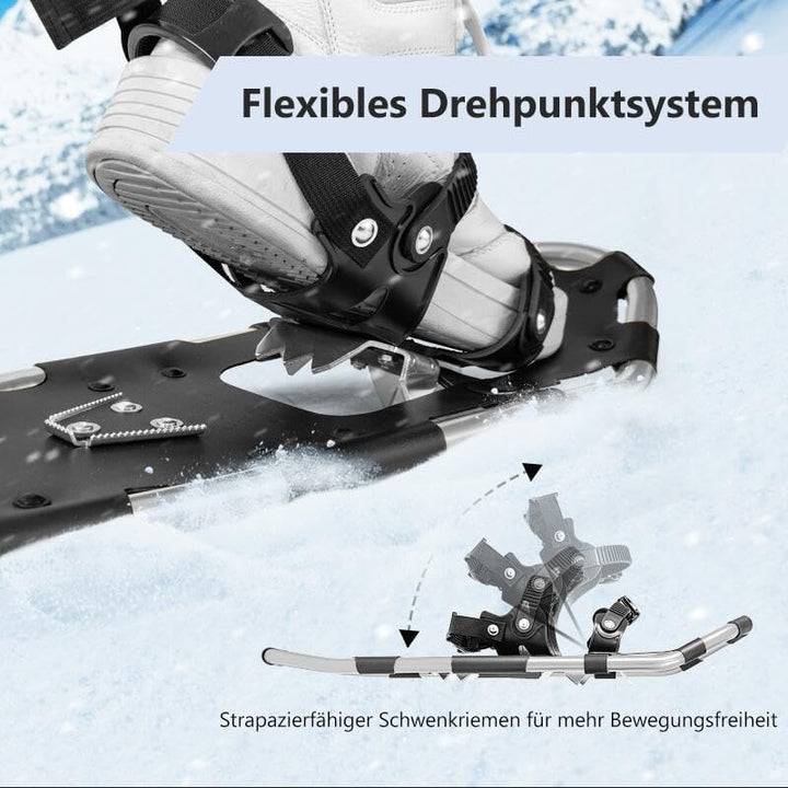 GYMAX leichte Alu Schneeschuhe, Geländeschneeschuh Set mit verstellbar Trekkingstöcke &amp; Tragetasche,