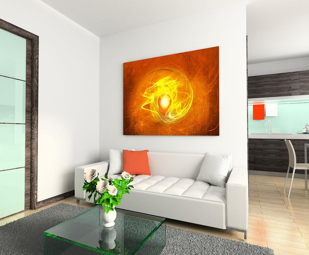 Paul Sinus Art 60x80cm Abstrakt032_Leinwandbild orange gelb Abstrakte Kunst - Der Sonnenpfad - Kunst